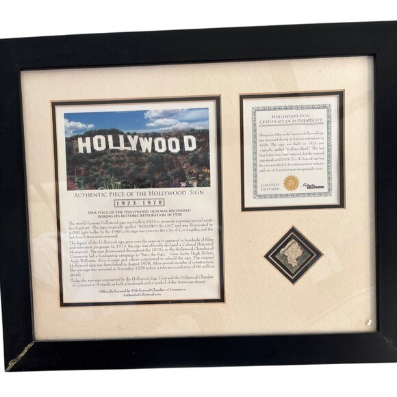 Authentic Hollywood Sign Piece Plaque With Certificate Of Authenticity In Black - Picture 5 of 12